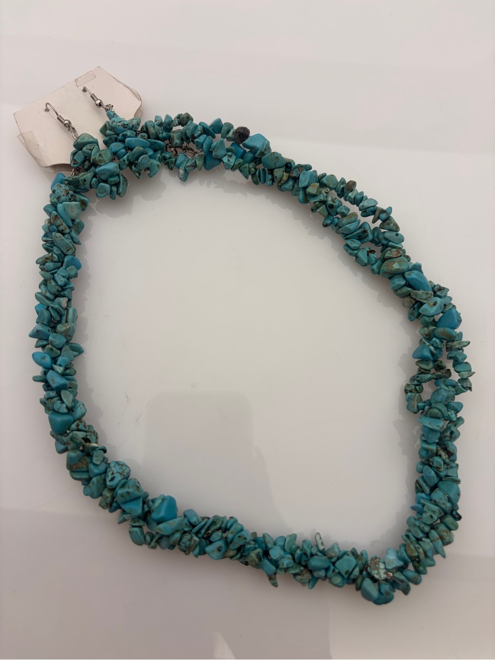 Vintage Dyed Howlite Turquoise Chip Necklace and Earrings Set